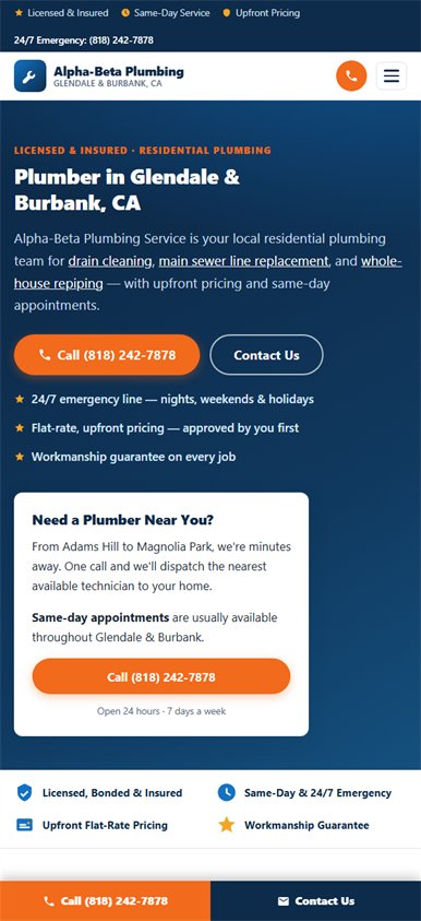 Alpha-Beta Plumbing website, built by Web Divisor