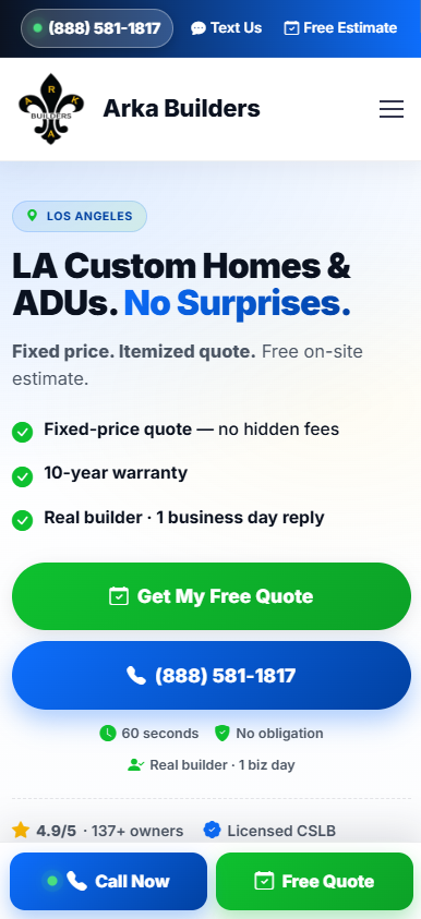 Arka Builders website