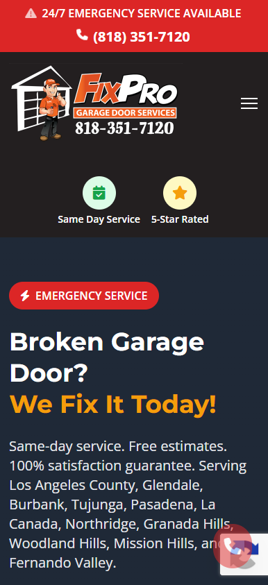 Fix Pro Garage Door website, built by Web Divisor