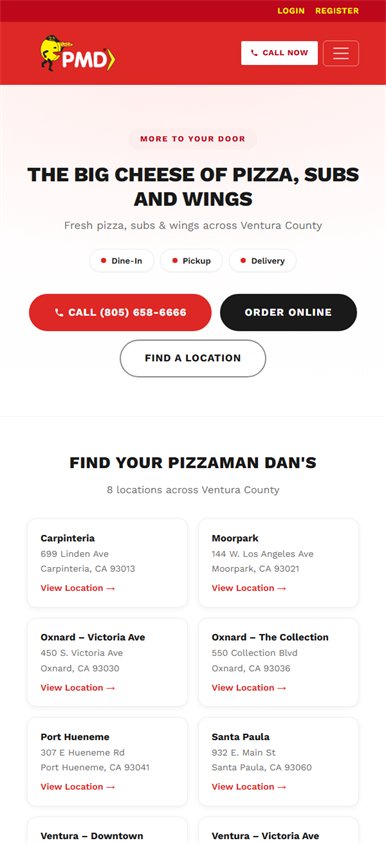 Pizza Man Dan's website, built by Web Divisor