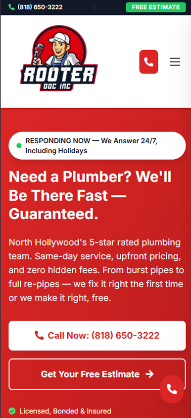 Rooter Doc website, built by Web Divisor