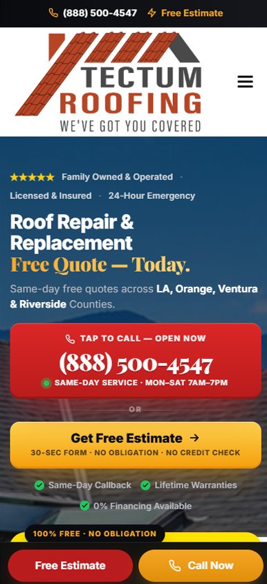 Tectum Roofing website, built by Web Divisor